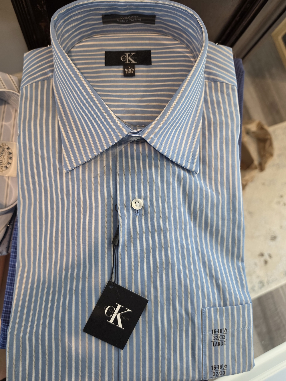 Calvin Klein Light Blue and White Striped Dress Shirt